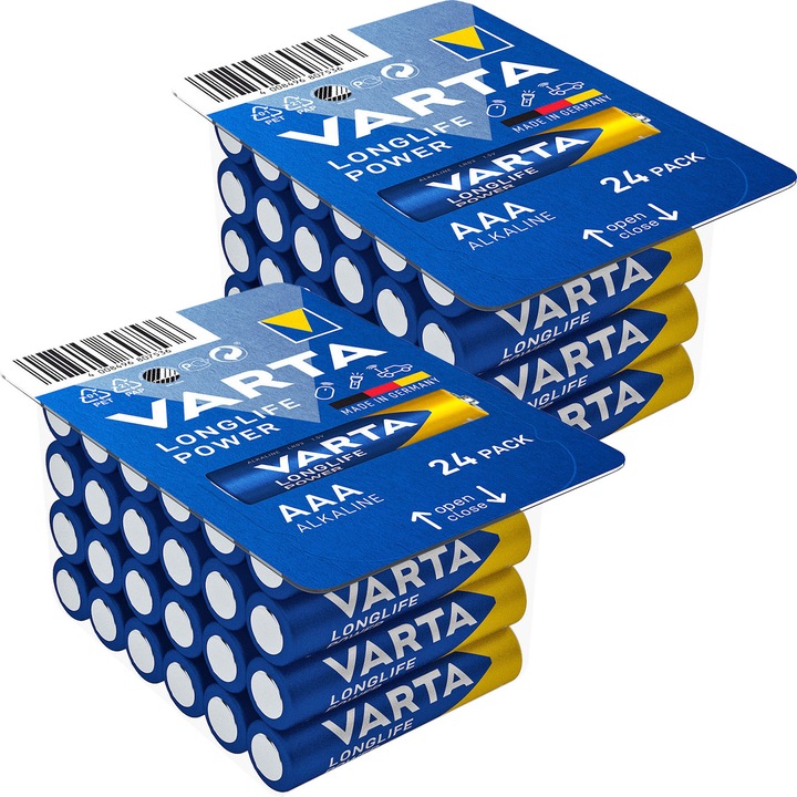 Produktbild Varta 2er-Set Longlife Power Alkaline-Batterien Typ AAA / Micro, 1,5 Volt, 2x 24er-Pack (2 Stk., AAA)