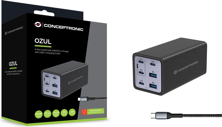 Image du produit Conceptronic Chargeur 4Port 200W,4xUSB-C,2x 3-in-1 USB-A sw (200 W, 6 ports)
