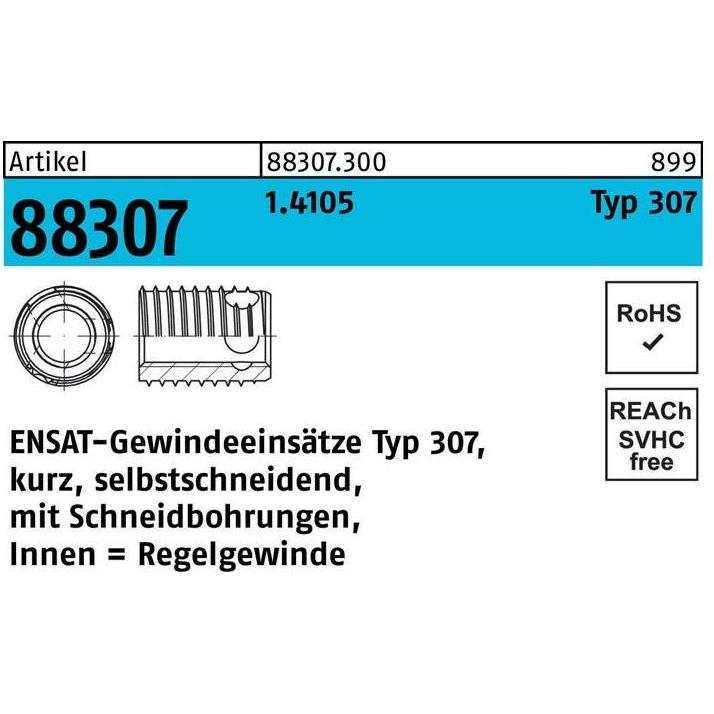 Ensat, Gewindeschneider + Gewindebohrer, Gewindeeinsatz R 88307 Typ 307 M 10 x 10 1.4105