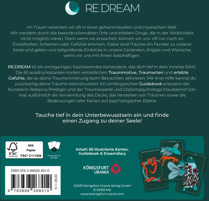 Produktbild RE:DREAM: Verstehe deine Träume - 65 Traumdeutungskarten mit Guidebook (Deutsch, Klausbernd Vollmar, Rebecca Prediger, 2023)