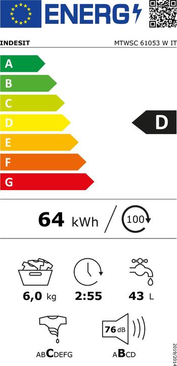 Energie-Label Indesit MTWSC 61053 W Slim 6 Waschmaschine (6 kg, Links)