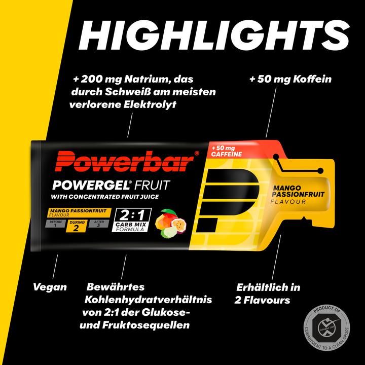 Produktbild Powerbar PowerGel Fruit (Mango, Maracuja, Koffein, 24 Stk., 984 g)