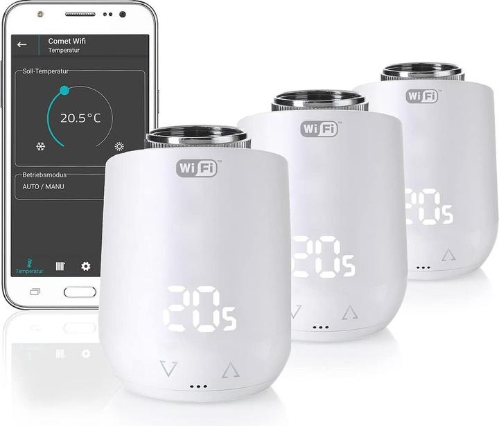 Produktbild Eurotronic 700224 Comet WiFi Funk-Heizkörperthermostat-Set elektronisch 3er Set