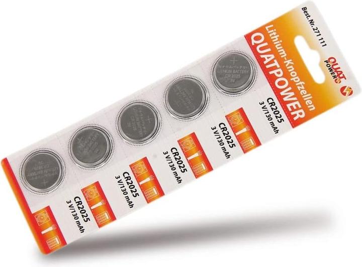 QuatPower Lithium-Knopfzellen, CR2025, 5 Stück (5 Stk., CR2025, 130 mAh)