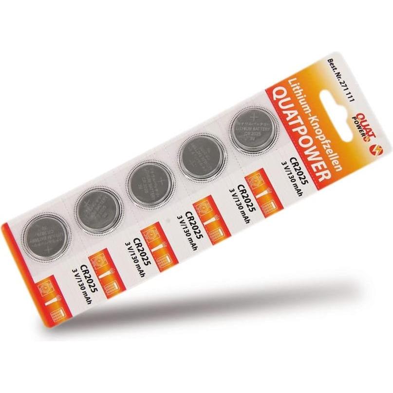 QuatPower Lithium-Knopfzellen, CR2025, 5 Stück (5 Stk., CR2025, 130 mAh), Batterien + Akkus