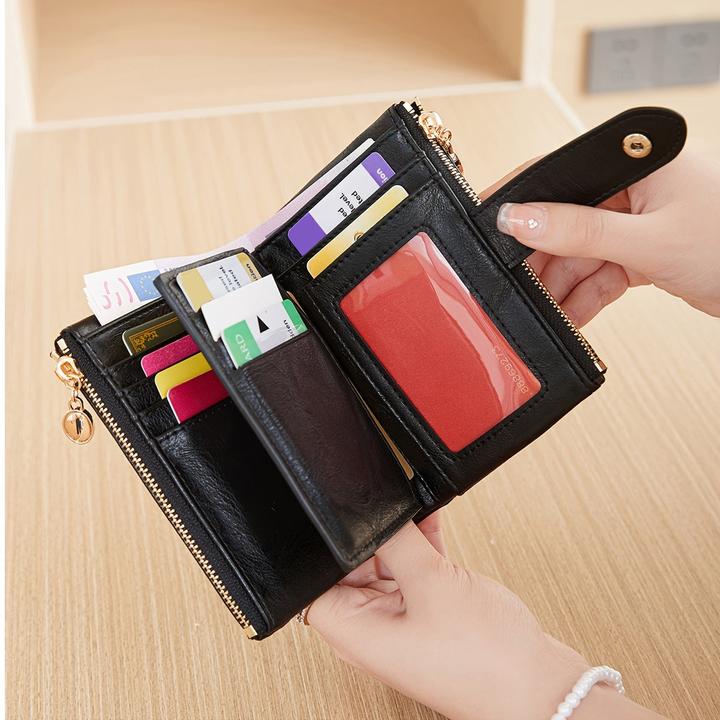 Produktbild Only-Bags.Store Retro-Brieftasche mit Knopfverschluss, mehreren Kartenfächern, RFID-Blockierung, dreifach