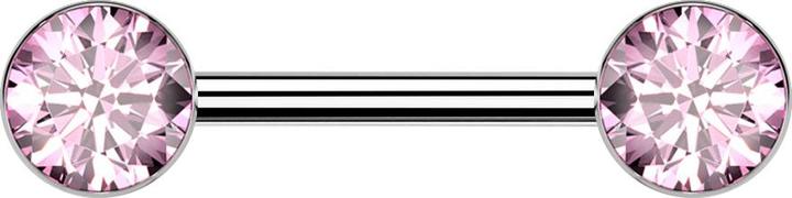 Produktbild Star Piercing Barbell Threadless silber mit zwei Halbkugeln silber Kristall pink (ohne Messing, Titan)