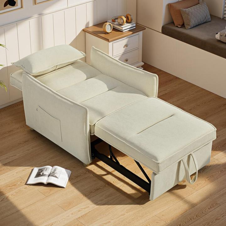 Immagine prodotto Homcom Schlafsessel Polyester, Eukalyptusholz Cremeweiss