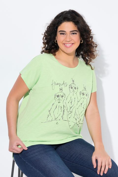 Immagine prodotto Ulla Popken T-shirt dal taglio oversize con design metallico con animale, scollo a girocollo e mezze maniche (62)