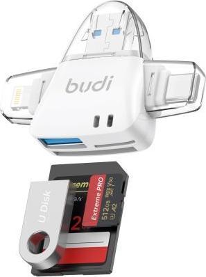 Budi 6-in-1 Speicherkartenlesegerät mit Kartenetui & SIM Eject Pin (Lightning, USB 2.0, USB-C)