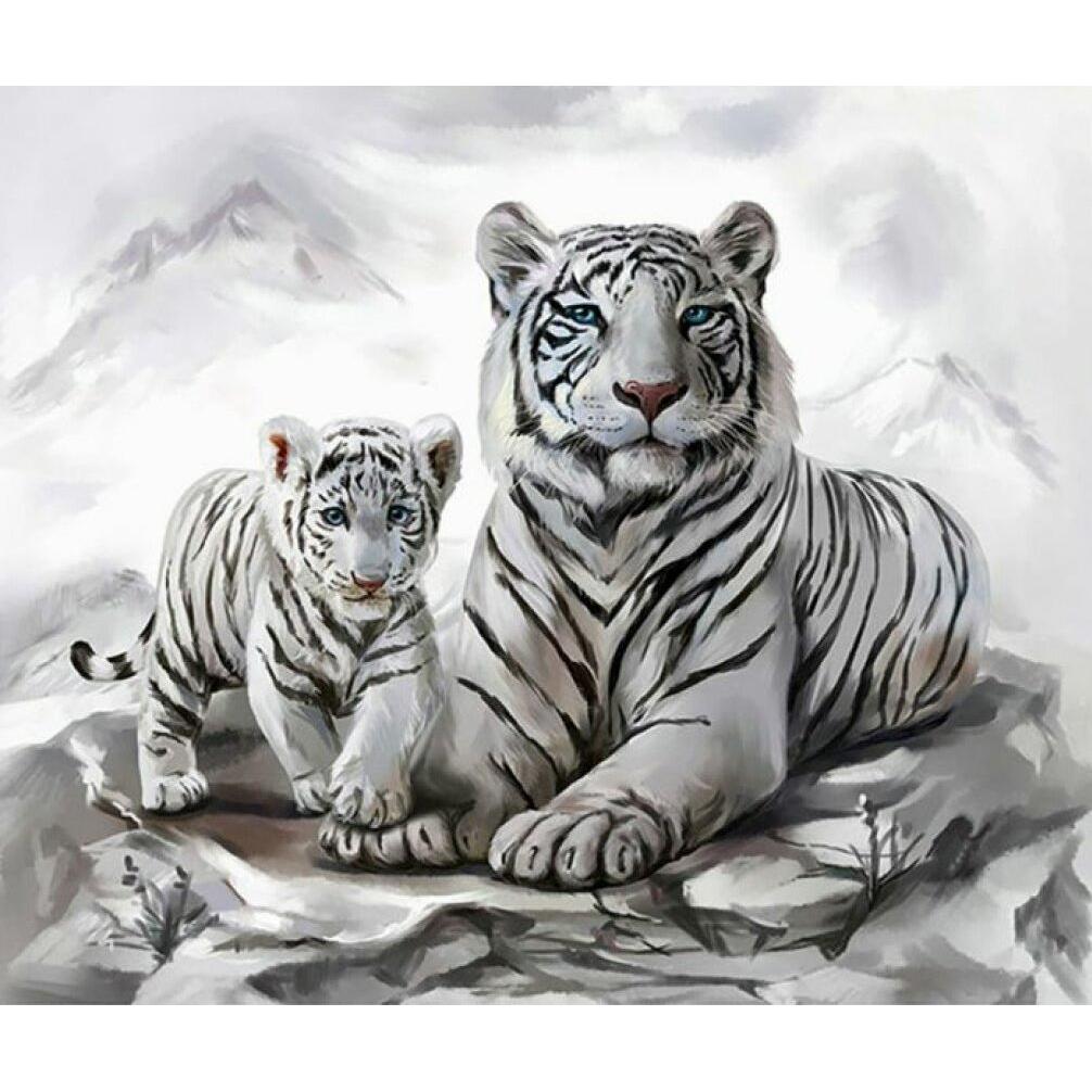 Pracht Diamond Painting Tigermama mit Jungtier