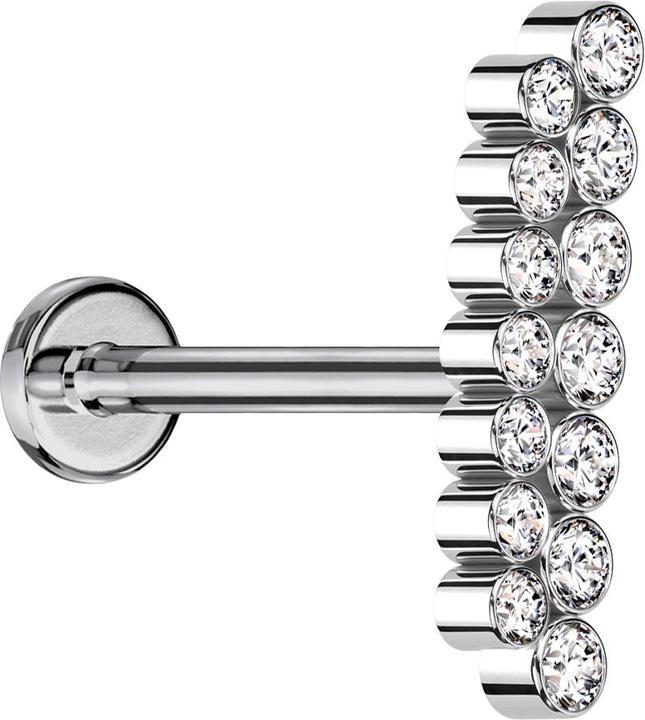 Image du produit Star Piercing Micro Labret femelle argenté double rangée de cristaux droits argentés (Titane, sans laiton)