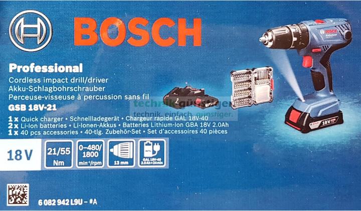 Actual product image Bosch Professional Professional 18V Impact Drill 40 pcs 2x2.0 Ah (Rechargeable battery operated)