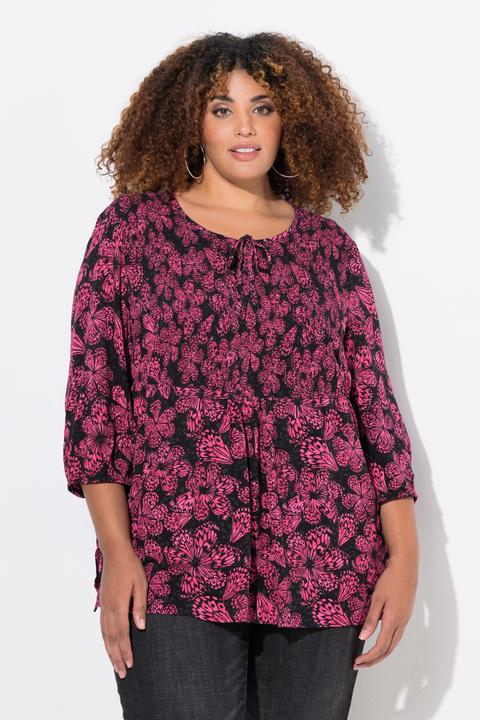 Immagine prodotto Ulla Popken Blusa a punto smock con stampa floreale, scollo rotondo e maniche a 3/4 (54)