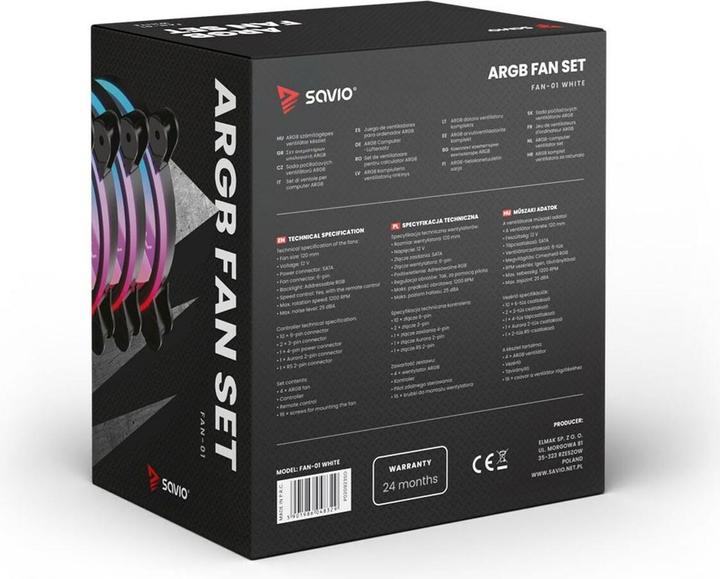 Produktbild Savio FAN-01 WHITE (120 mm, 4x)