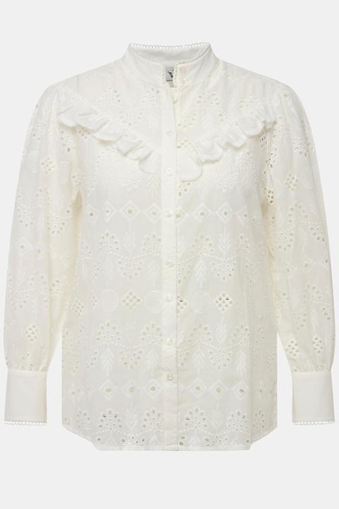 Immagine prodotto Ulla Popken Blusa con pizzo Sangallo, collo da camicia, ruche e maniche lunghe (42, 44)