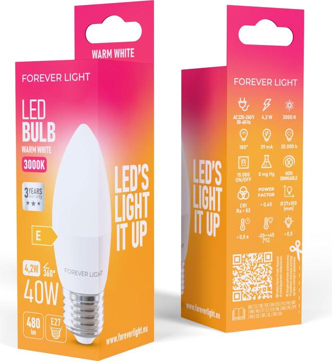 Actual product image Forever Light LED Bulb E27 C37 4.2W 480lm 3000K class E (E27, 480 lm, 100x)