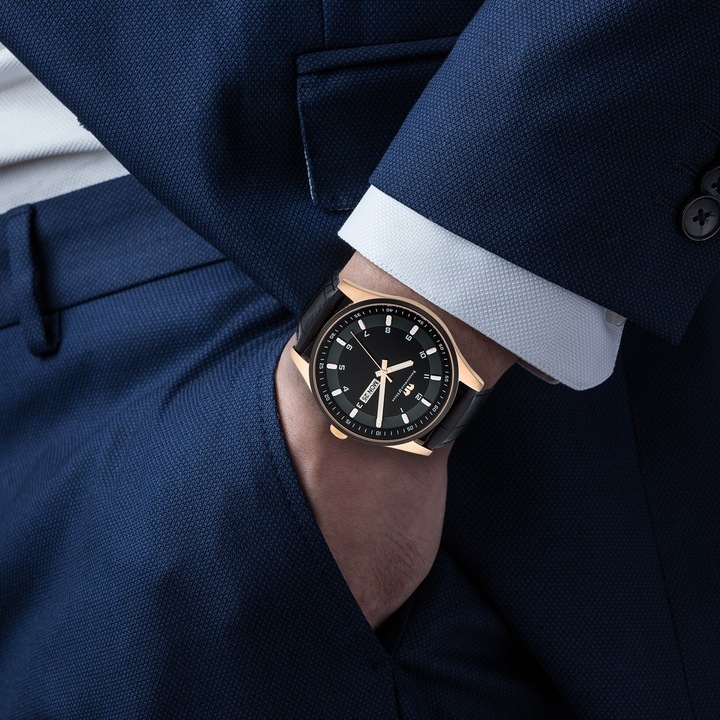 Image du produit Montre à quartz pour homme Couragian en cuir véritable noir - 4470 (Montre analogique, 43 mm)