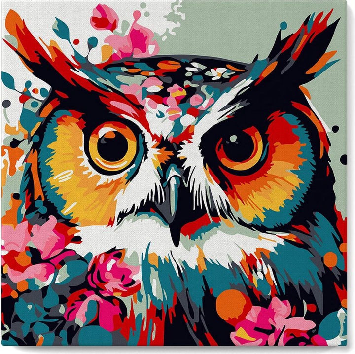 Actual product image Figured'Art Mini Paint by Numbers framed - Fantasy Owl with Flowers