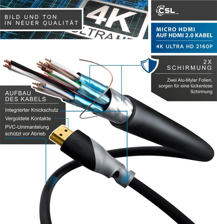 Image du produit CSL micro HDMI (Typ D) — HDMI (Typ A) (2 m, HDMI, 2.0)