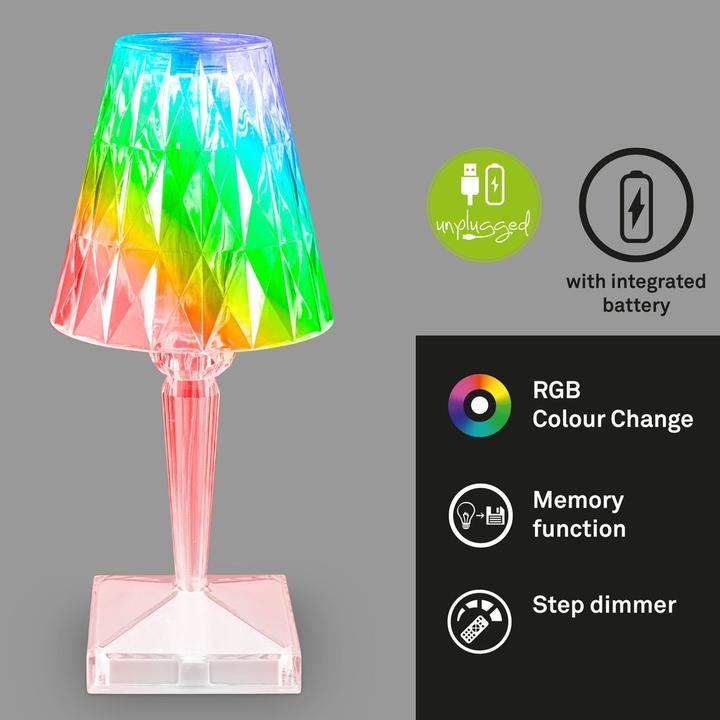 Image du produit Briloner Akku RGB-LED lampe de table, aspect cristal, transparent, 1xLED/2,3W