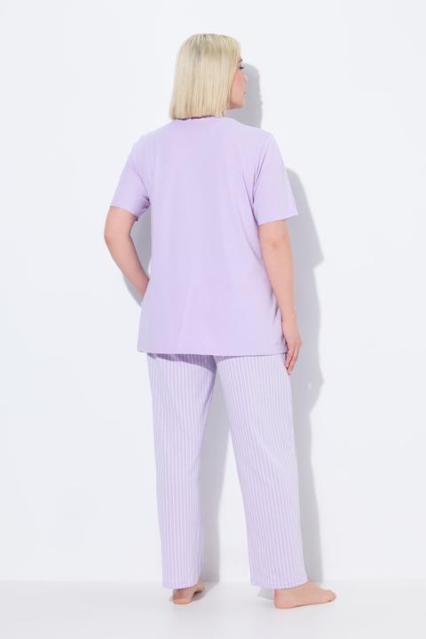 Immagine prodotto Ulla Popken Pigiama a righe con scollo a V e mezze maniche (42, 44)