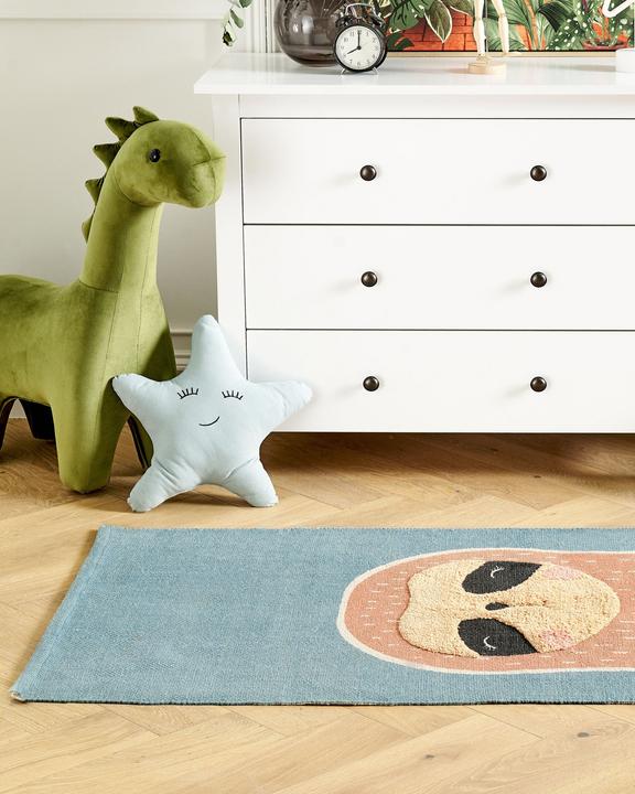 Produktbild Beliani Kinderteppich Baumwolle blau / orange 80 x 150 cm Faultier-Motiv ISAK (80 x 150 cm)