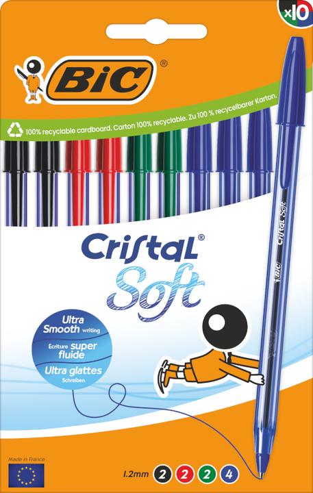 Actual product image Bic Biros Cristal Soft transparent Writing colour assorted colours, 10 pcs. (Mixed colours, Transparent, Blue, 10 x)