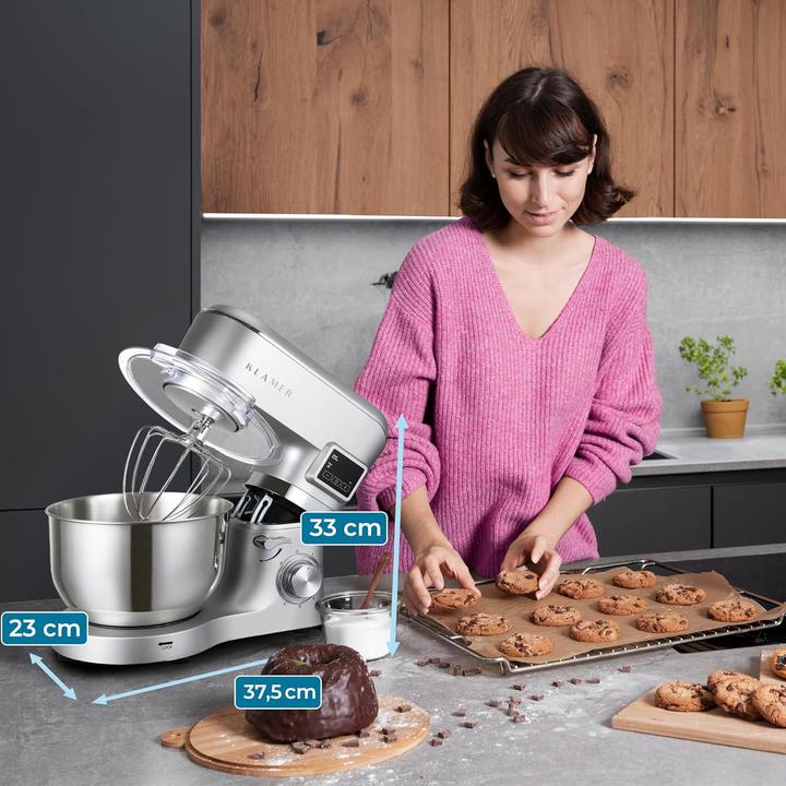 Image du produit KLAMER Küchenmaschine Classic 1400 W – 5,5 L Rührschüssel aus Edelstahl, Knet-, Rühr- & Schneeb… (1400 W, 5.50 l)