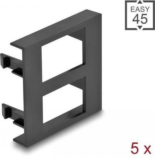Image du produit Delock Cache de module Easy 45 2 x découpe rectangulaire 17 x 24,3 mm, 45 x 45 mm 5 pièces noir (Support mural)