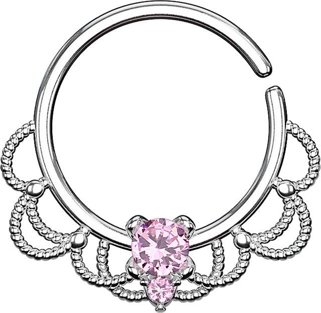 Produktbild Star Piercing Septum Ring silber filigran mit Kristall pink (Messing)