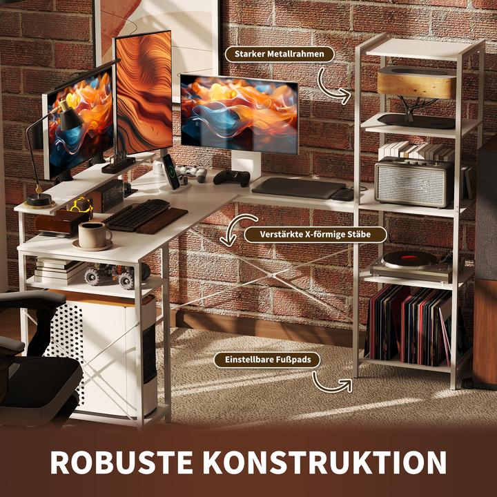 Image du produit Homcom Eckschreibtisch Spanplatte, Metall Weiss