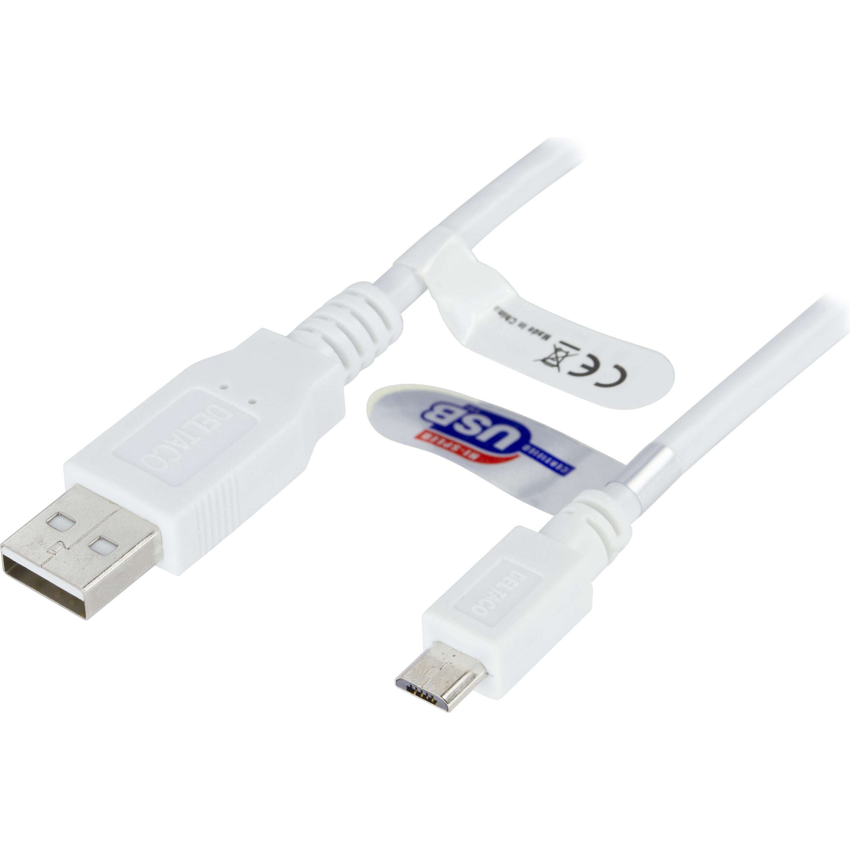 Deltaco Cavo micro USB 3 m Bianco (3 m, USB 2.0), Cavo USB