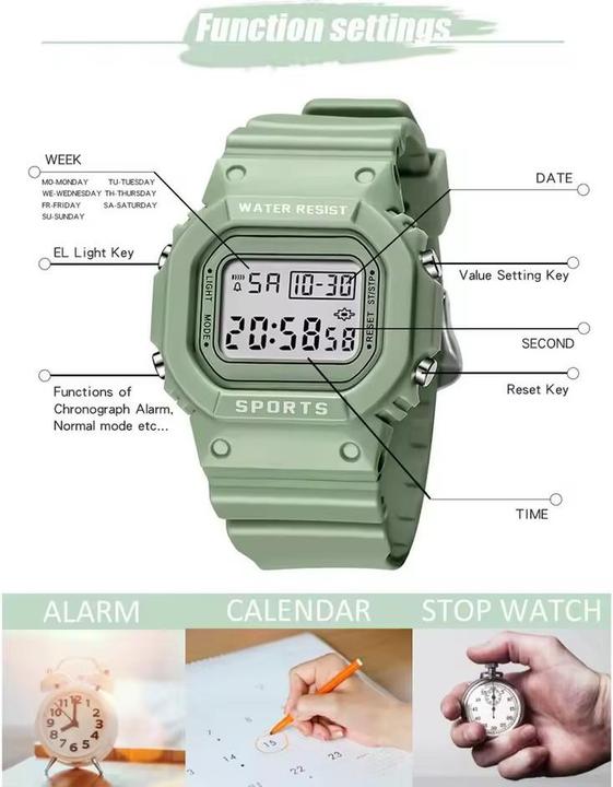 Actual product image Cbx Quadro Sport watch, digital watch with silicone strap green (44 mm)