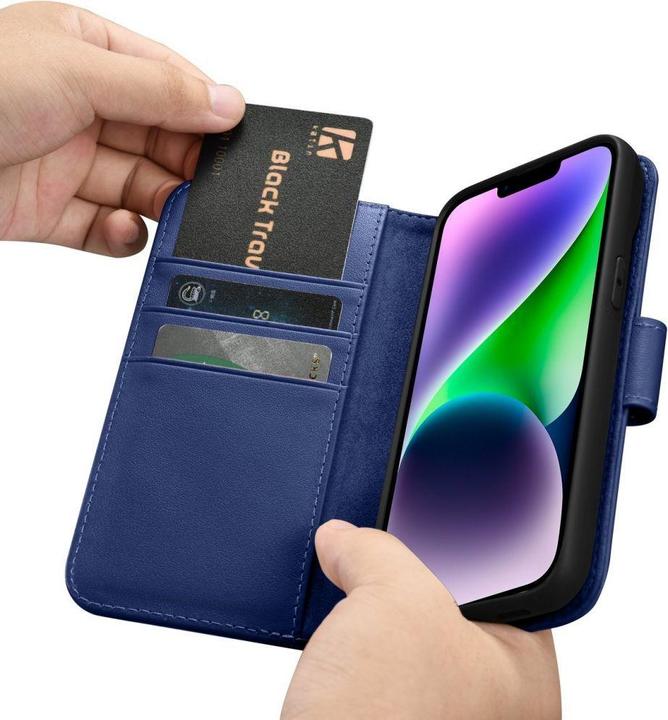Actual product image iCarer magazine wallet case 2 in1 cover iPhone 14 Plus Anti-RFID leather Blue flip case (WMI14220727-BU) (Apple iPhone 14 Plus)