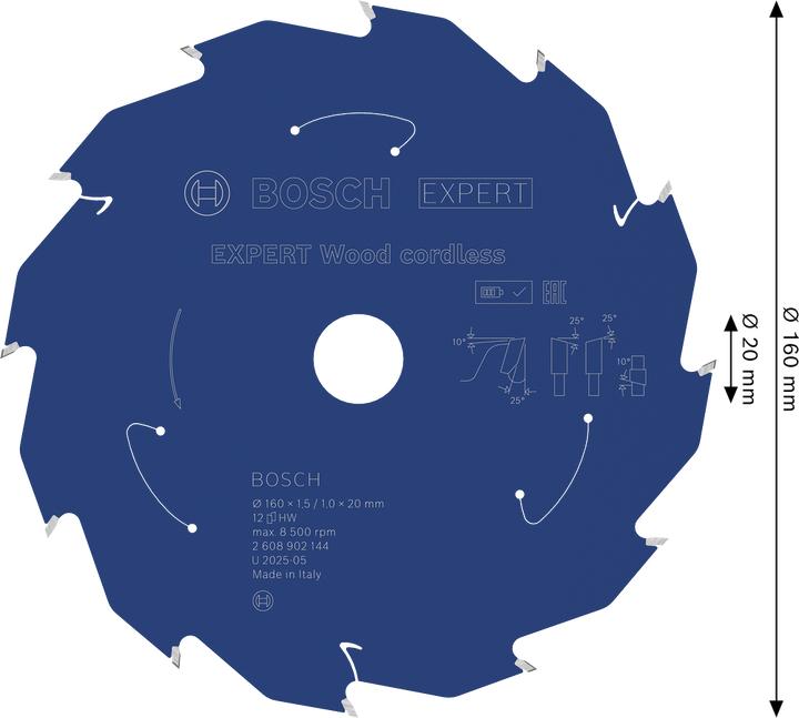 Productafbeelding Bosch Professional Zubehör EXPERT Wood Kreissägeblatt, 160x20 mm, T12