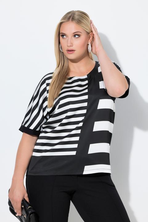 Actual product image Ulla Popken Striped Mixed Material Tee (60)