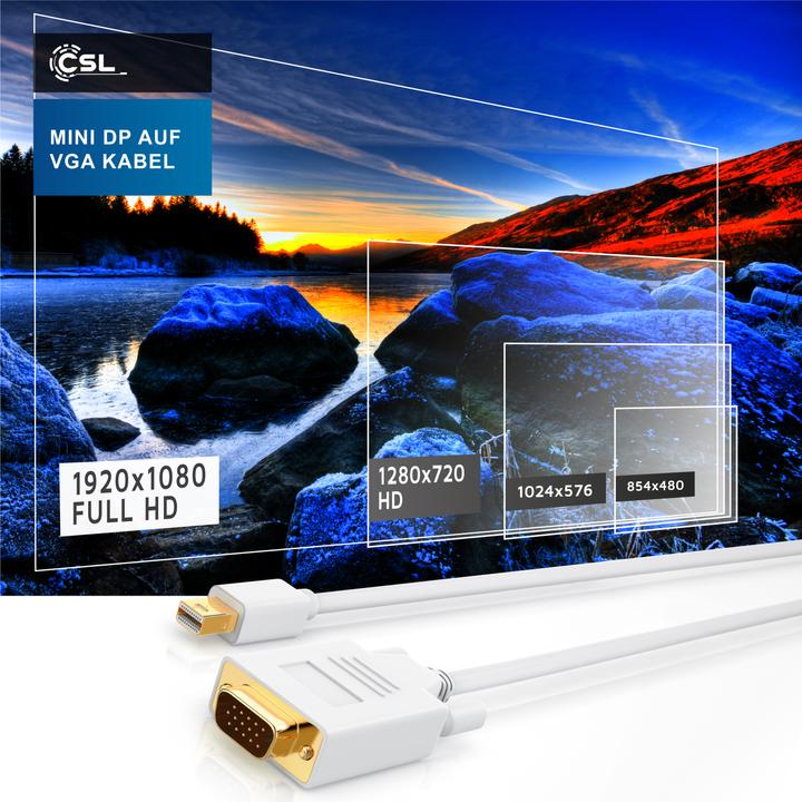 Image du produit CSL Câble vidéo audio mini Displayport vers VGA, adaptateur de moniteur miniDP / compatible Thunderbolt (5 m)
