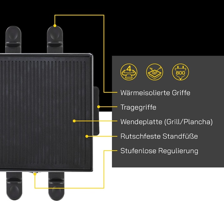 Image du produit Gutfels Raclette à 4 poêlons RACLETTE 4010 Jusqu'à 4 personnes Revêtement antiadhésif Plateau réversible S