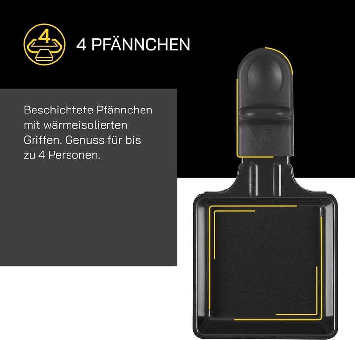 Image du produit Gutfels Raclette à 4 poêlons RACLETTE 4010 Jusqu'à 4 personnes Revêtement antiadhésif Plateau réversible S