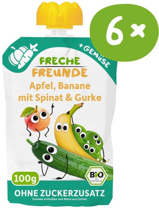 Actual product image Freche Freunde Squeeze pouches apple banana spinach & cucumber organic 6x 100 g (600 g)