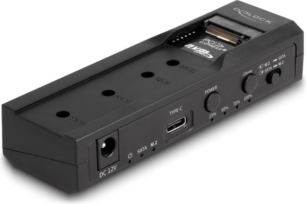 Delock USB Type-C Konverter für 1 x M.2 NVMe SSD + 1 x SATA SSD / HDD mit Klon Funktion
