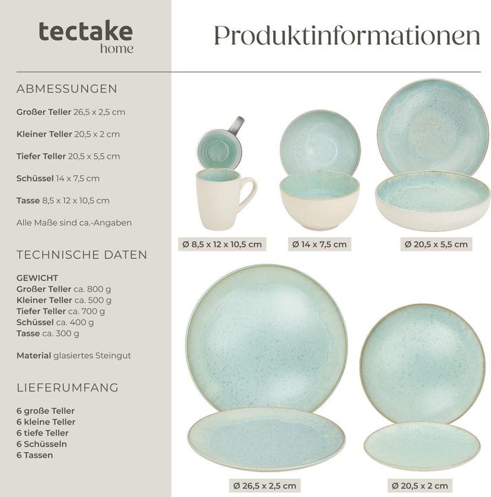 Actual product image tectake Mare tableware set in stoneware, for 6 people (30 pcs.)