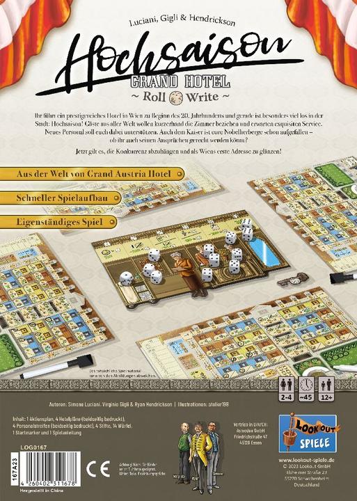 Image du produit Lookout LOOD0061 - Haute Saison : Grand Hotel Roll & Write, jeu de société pour 2-4 joueurs, à partir de 12 (Allemand)