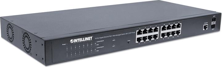 Actual product image Intellinet 16 Port Gigabit PoE+ Switch Web-Managed with 2 SFP Ports IEEE 802.3at/af Power over Ethernet (16 Ports)