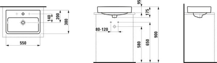 Produktbild Laufen PRO S Waschtisch-Schale, 1 Hahnloch, ohne Überlauf, US gesch., 550x380mm, H812952 (570 mm, 200 mm)