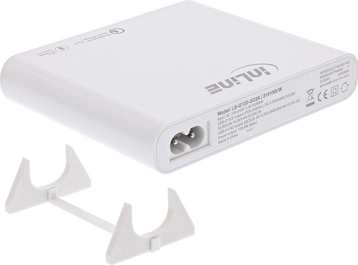 Immagine prodotto InLine Alimentatore USB, caricatore GaN, 4 porte, doppio USB-C + doppio USB-A, 120W, bianco (120 W)