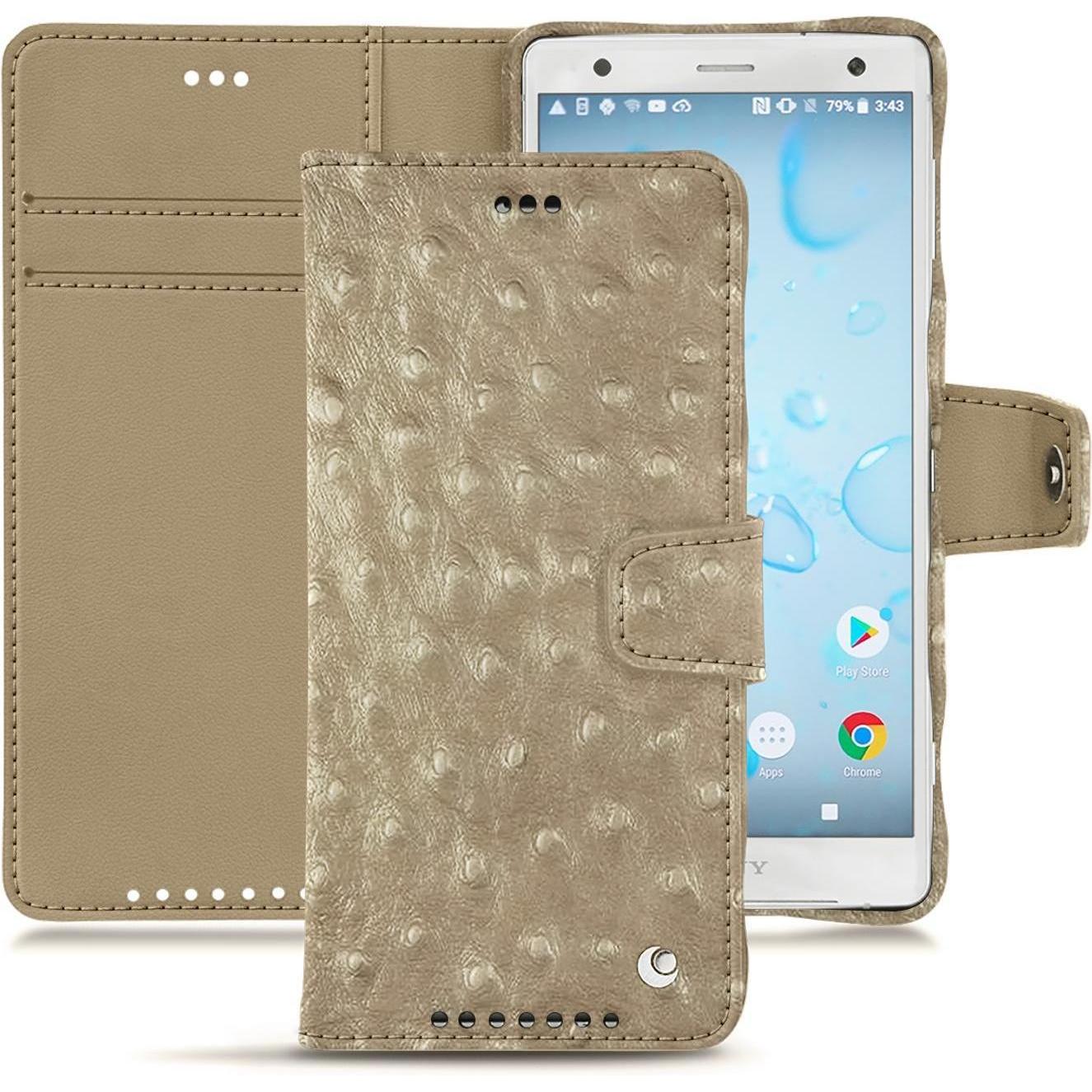 Noreve Lederschutzhülle Wallet (Sony Xperia XZ2), Smartphone Hülle, Beige