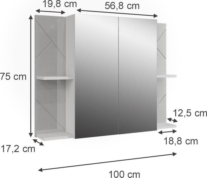 Produktbild Vicco Badspiegelschrank Irma, Weiss/Weiss Hochglanz, 100 x 75 cm mit 2 Türen