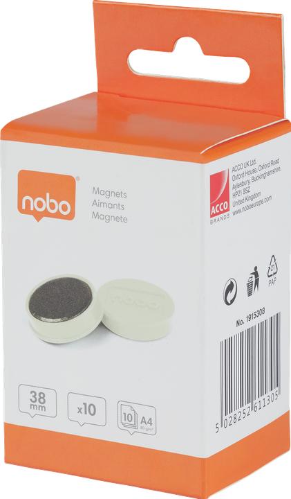 Actual product image Nobo Magnet round 38mm 1915308 white 10 pieces (10 x)